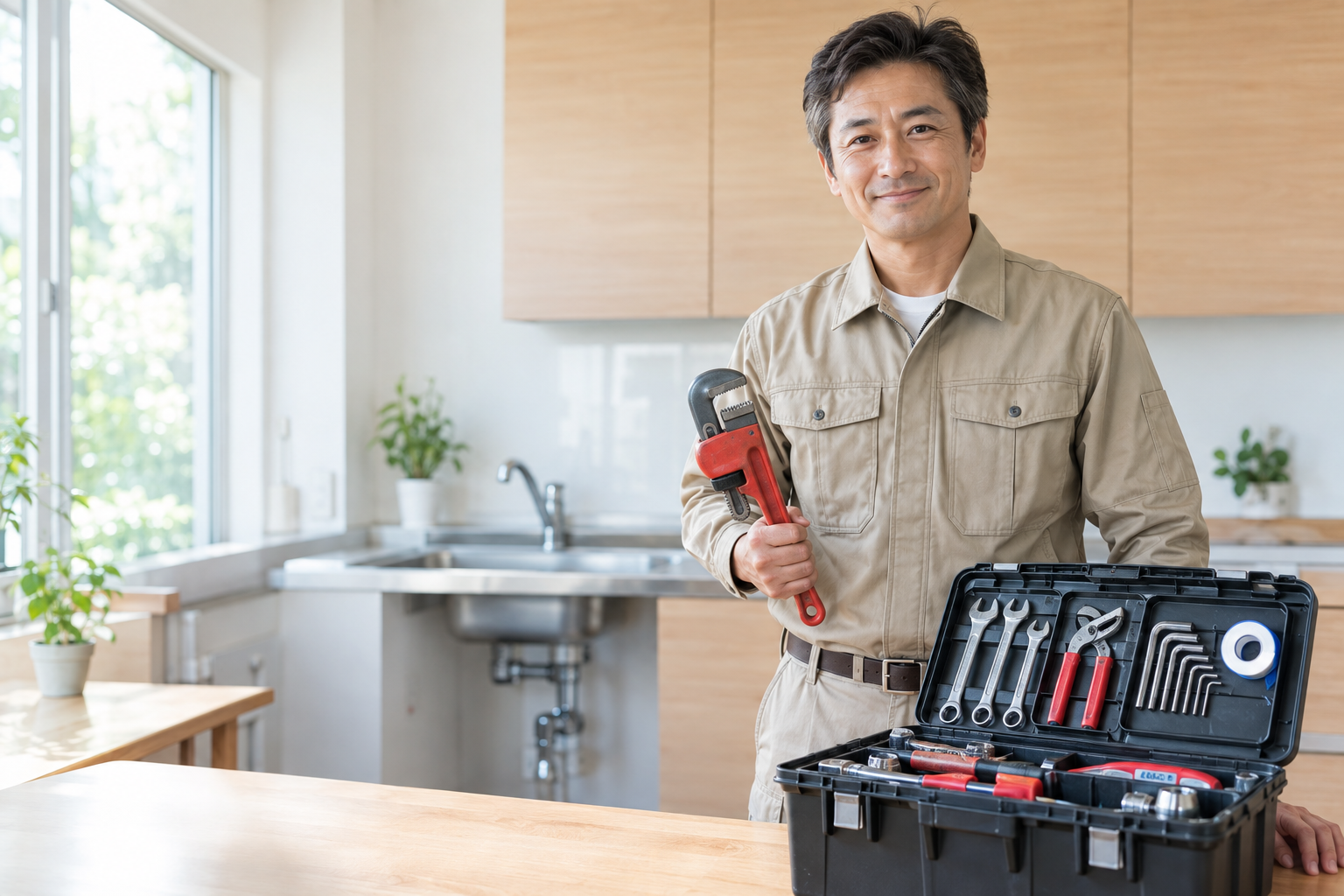経験豊富なスタッフが水回りの作業をする様子