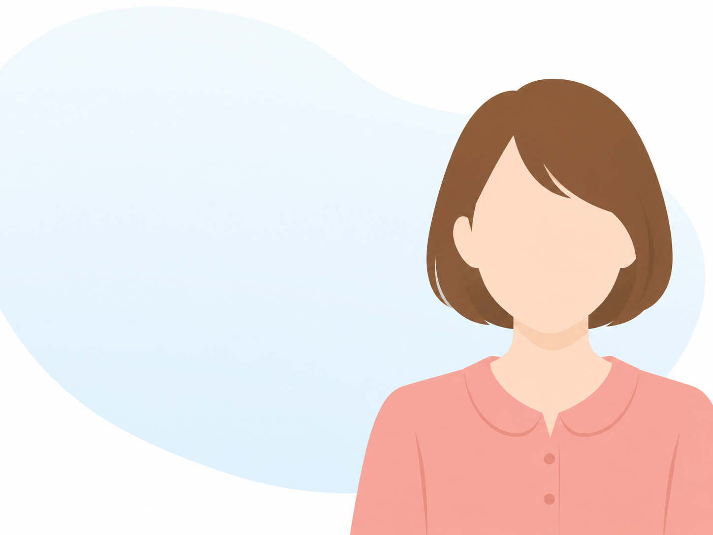 イラスト：ショートボブでコーラルピンクのブラウスを着た30代女性