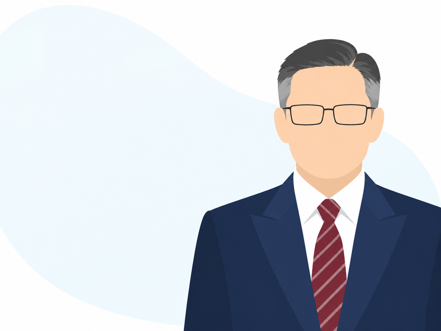 イラスト：白髪混じりで濃紺スーツとボルドーネクタイの50代男性