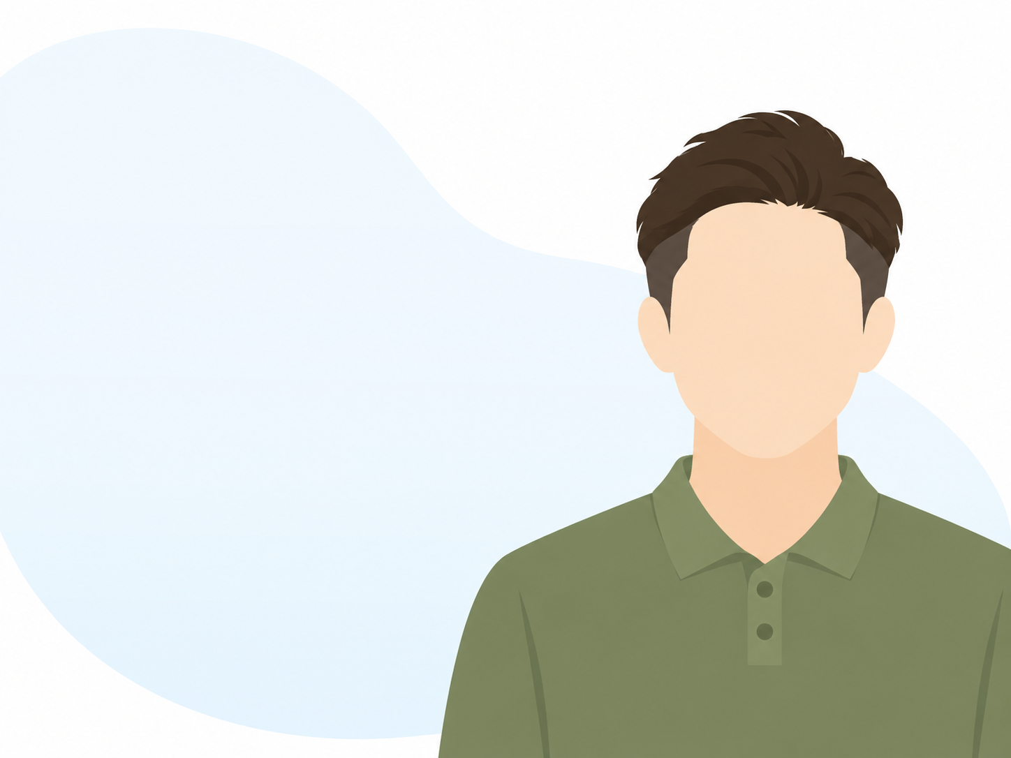 イラスト：ツーブロックでオリーブグリーンのポロシャツを着た30代男性